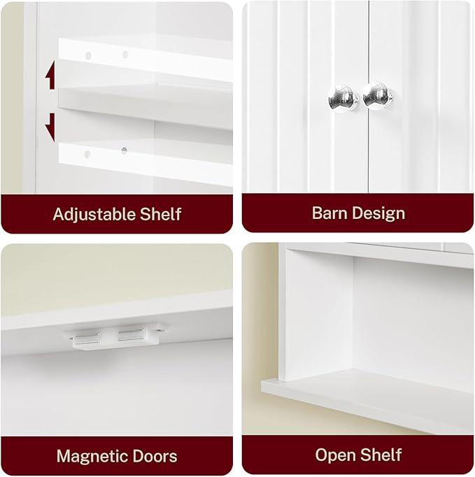 TEENFON Bathroom Wall Cabinet with Adjustable Shelves and Towel Rack, Wall Mounted Over the Toilet Storage Cabinet for Bathroom, Living Room, White UNGGX005W