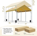 ADVANCE OUTDOOR 12x20 ft Canopy Garage Heavy Duty Carport Car Boat Shelter Party Tent, Adjustable Peak Height from 9.5ft to 11ft, Beige