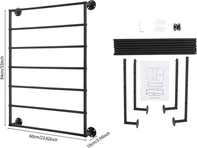 Wall Mounted Display Rack, 7-Layer Wrapping Paper Ribbon Organizer Scarves Tie & Scarf Rack Belts Towel Holder Necktie Hijab Stand Metal Shelving for Home, Retail Stores, Flower Shop