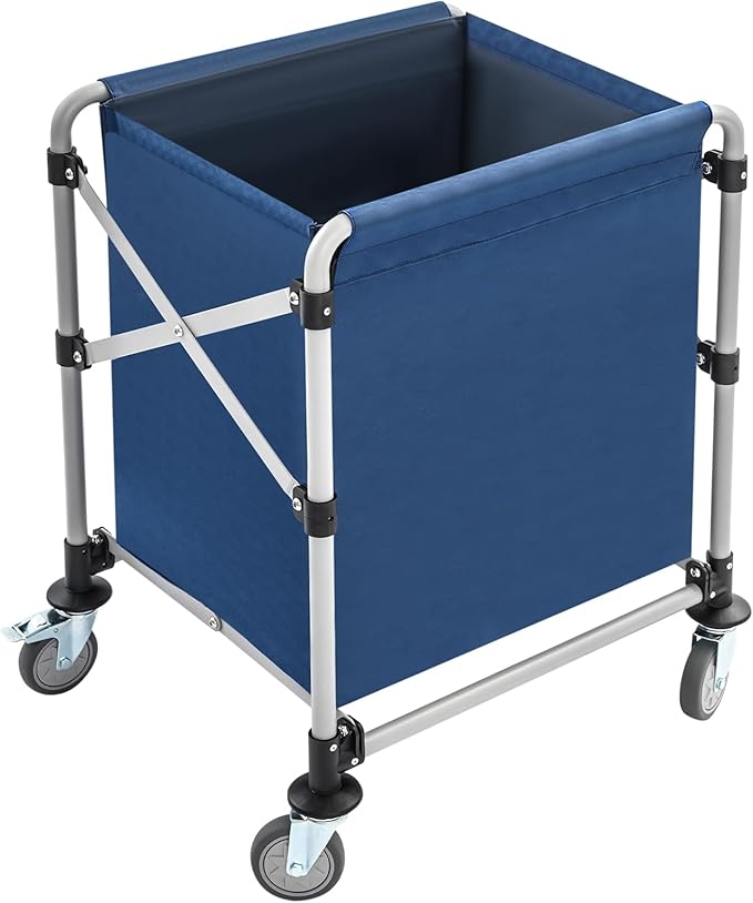 Commercial Laundry Cart with Wheels, 220LBS Capacity Heavy Duty Rolling Laundry Sorter with Steel Frame and Waterproof Oxford Cloth, Folding Laundry Hamper with Removable Bag for Home & Hotel (Blue)