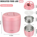 Thermo Food Jar for Hot Food Adults 32OZ Soup Thermo Lunch Containers Wide Mouth Vacuum Insulated Stainless Steel Leakproof Bento Box with Spoon (Pink2)