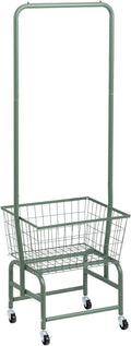 ALIMORDEN Laundry Cart with Clothes Rack, Rolling Laundry Butler with Wire Storage Rack，Green