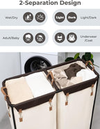 StorageWorks 390L Extra Large Laundry Hamper with Wheels, Laundry Basket with Wheels 2 Sections, Clothes Sorter Cart with Divider for Hotel, Home, Beige, 1-Pack