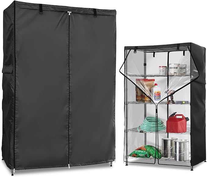 Waterproof Shelf Cover,Outdoor 600D Heavy Duty Dustproof Storage Shelves Cover,36''x14''x71'' Shelf Covers for Wire Shelving with Zippers,Storage Rack Covers with Clear Front