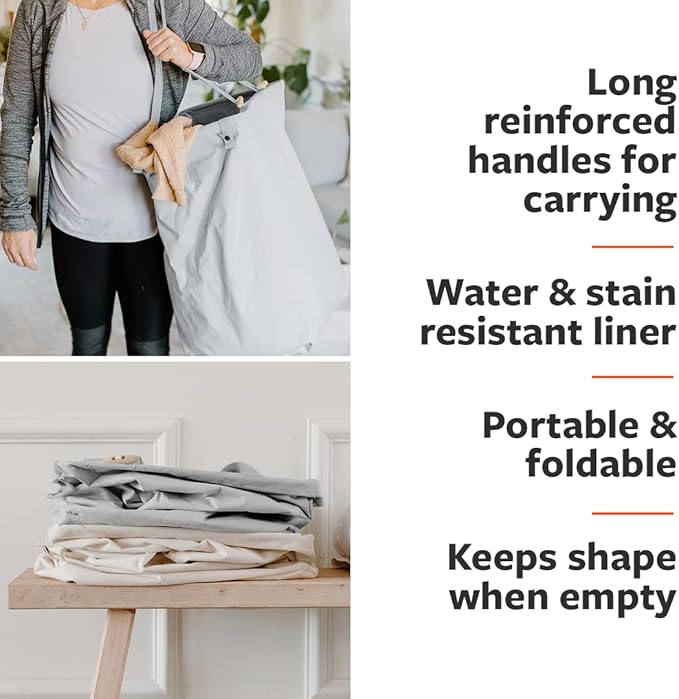 Full Circle Loads of Fun Collapsible Laundry Bag – Pop-Up Laundry Basket for Dirty Clothes & Towels– Organic Cotton with Long Handles - Ideal for Travel & Collapsing - Perfect for Bedroom or Dorm