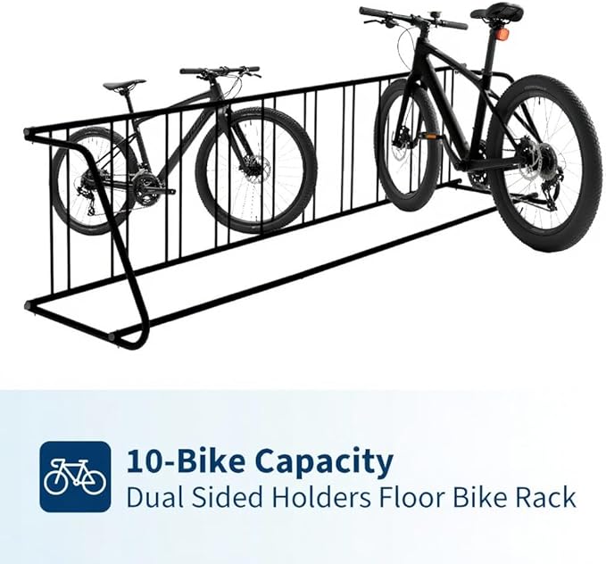 Floor Bike Rack,Sigle-Side 10-Bike Rack 122" L,Grid Bike Rack In Ground,Freestanding Bicycle Floor Parking Stand,Stand Bike Racks for Garages Streets Yards Bike Events