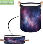Space Universe Galaxy Collapsible Laundry Basket Large Laundry Hamper Waterproof Foldable Storage Bins Laundry Basket with Leather Handles Clothes Nursery Hampers