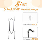 Bilillo 6 Pack Plate Hangers for The Wall, Suitable for 9-11 Inch Decorative Plate,Invisible Heavy Duty Wire Plate Holder with Wall Hooks, Plate Hangers for Displaying Plates, Platter, Dish (Black)