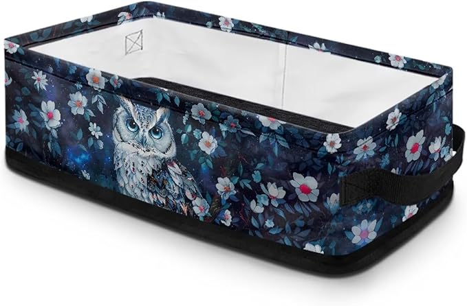 Small Storage Basket for Organizing Shelf Closet Baskets Cube Lightweight Storage Bins Container for Bathroom Office Kitchen 13.89 x 7.13 x 4.37 Inch, Owl Flower Dark Blue
