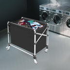 Commercial Laundry Cart with Wheels,Folding Laundry Hamper Cart,Heavy Duty Rolling Basket with Large Capacity,Sorter Trolley for Home Hotel Apartment (Black, 34.25 * 20.47 * 30.7in)