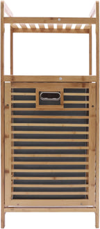 Bamboo Laundry Hamper with 2-Tier Shelves & Tilt Out Basket, Removable Clothes Basket Tower Organizer, Utility Laundry Sorter Cart Rolling with Clothes Hanging Rod for Bathroom