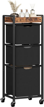 HOOBRO Vertical Laundry Hamper with Wheels, Slim 3 Section Laundry Sorter, Space Saving Rolling Laundry Cart with Removable Bags & Shelf, Laundry Basket for Bathroom, Bedroom, Rustic Brown