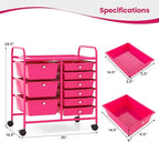 Giantex 9 Drawers Rolling Cart, Classroom Organizers, Storage Cart with Wheels, for Teacher Office Home School Supplies Tool Craft Art Paper, Hot Pink