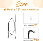 Bilillo 6 Pack Plate Hangers for The Wall, Suitable for 6''-8'' Decorative Plate,Invisible Heavy Duty Wire Plate Holder with Wall Hooks, Plate Hangers for Displaying Plates, Platter, Dish (Black)