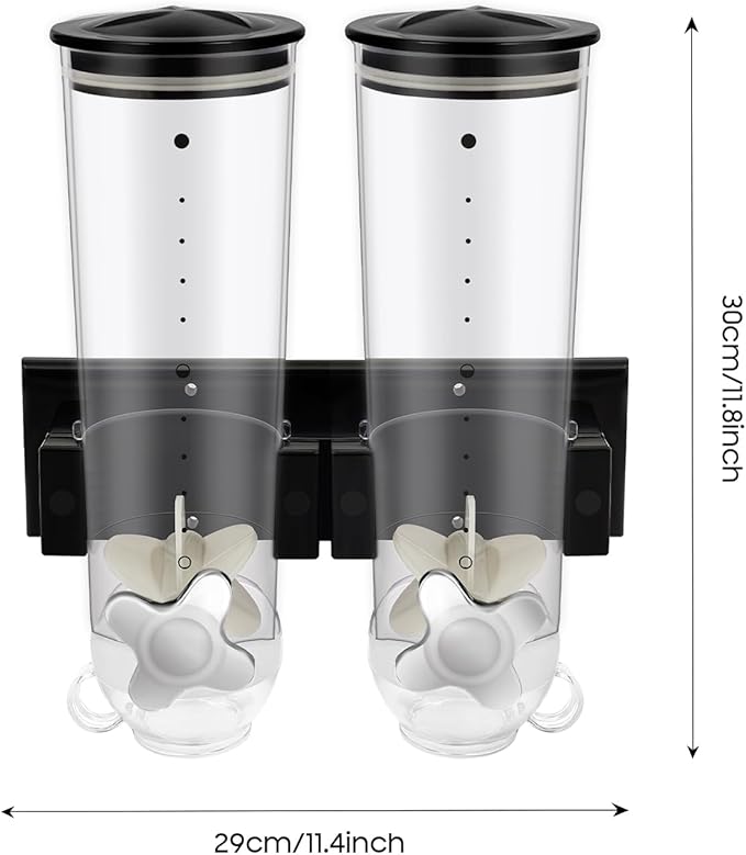 Wall-mounted Food Dispenser, 3L 2 Buckets Coffee Bean Candy Rice Dispenser, Dry Food Dispenser Cereal Dispenser Grain Storage Dispenser for Home, Kitchen, Countertop, Cutlery Rack (Black)