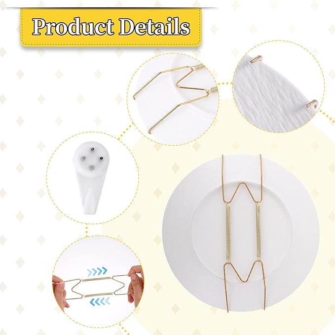 3 Pack Plate Hangers for The Wall,Wall Plate Hangers,6/8/10 Inch Plates Holders for Displaying on Walls Invisible Heavy Duty Wire Holder with Walls Utility Hooks for 5 to 10.5 Inch Plates