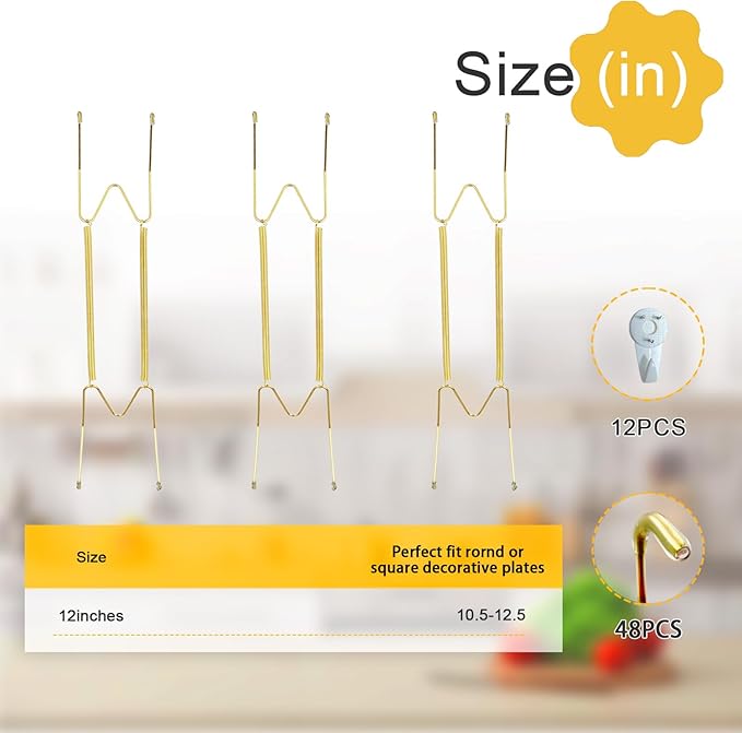 12 Inch Plate Hangers 12pack Plate Hangers for The Wall Suitable for 10.5-12.5 Inch Plate Wall Hangers for Display Invisible Decorative Wall Plate Hangers Plate Hooks for Hanging