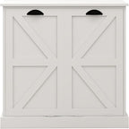 Two-Compartment Tilt-Out Laundry Sorter Cabinet,Bathroom Storage Organize Cabinet with 2 Removable Hamper Clothes Basket (White-A)