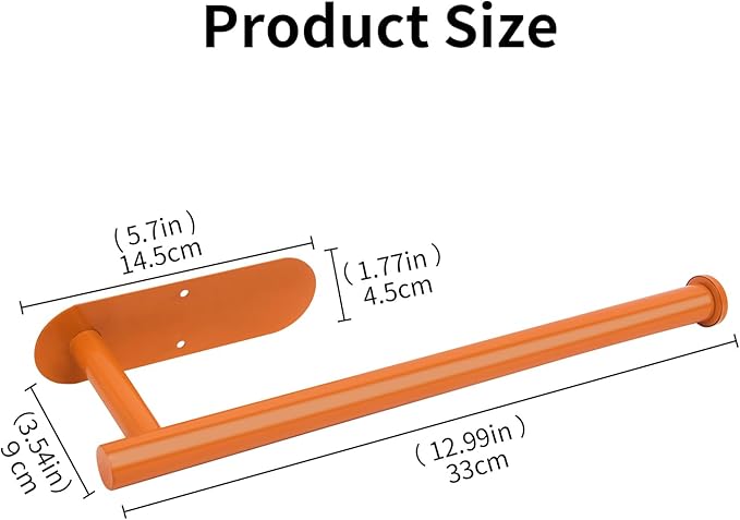 YeeBeny Orange Paper Towel Holder Kitchen Roll Holder, Paper Towel Holder - Self Adhesive or Drilling, Under Cabinet Paper Towel Rack, Wall Mounted Paper Towel(Orange)