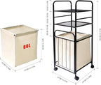 Rolling Storage Cart with Laundry Hamper, 3-Tier Rolling Utility Cart, Removable Laundry Basket - Metal Storage Organizer with Lockable Wheels for Bathroom - 80L, 14.4" x 13.8" x 39.7"