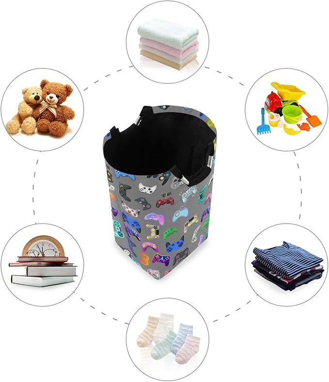 Video Games Laundry Basket for College Dorm,50L Collapsible Portable Laundry Hamper Storage Basket for Toys Clothes Organizer