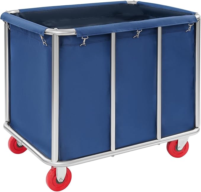 Commercial Laundry Cart with Wheels | Large Laundry Basket with Wheels | Laundry Hamper | Laundry Sorter for Clothes Storage | Ox Cloth | 260 lbs Load | 35.43x25.6x31.5in (Blue)