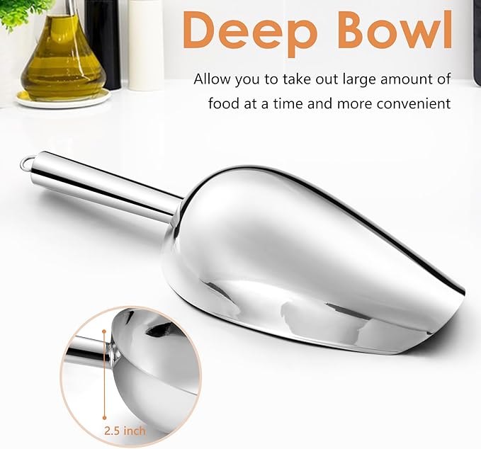 TeamFar Ice Scoop 24 oz, Stainless Steel Big Large Scoop, for Sweet Food Popcorn Flour, Healthy & Heavy Duty - Dishwasher Safe