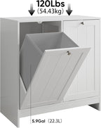 Two-Compartment Tilt-Out Laundry Sorter Cabinet,Bathroom Storage Organize Cabinet with 2 Removable Hamper Clothes Basket (White-B)