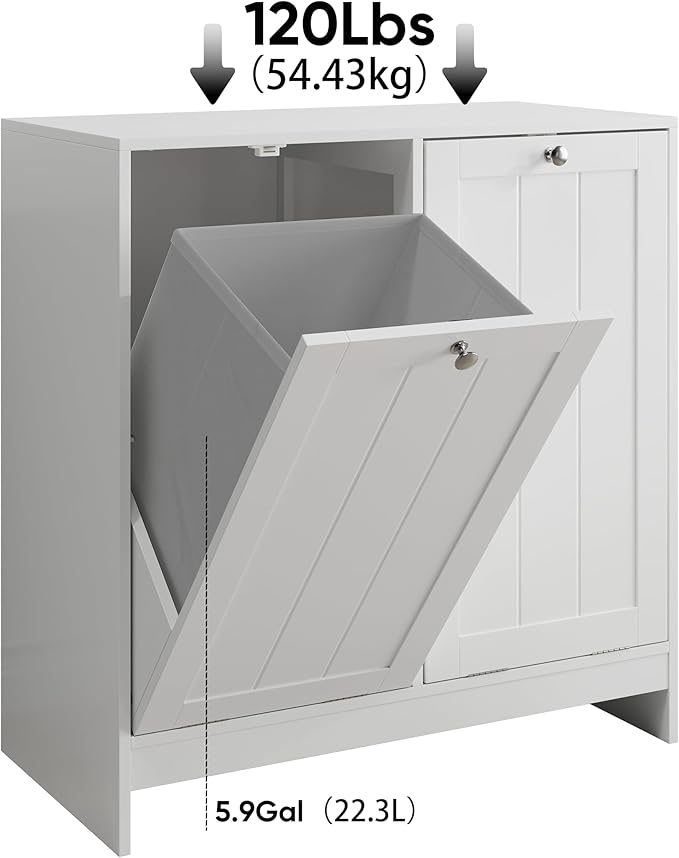 Two-Compartment Tilt-Out Laundry Sorter Cabinet,Bathroom Storage Organize Cabinet with 2 Removable Hamper Clothes Basket (White-B)