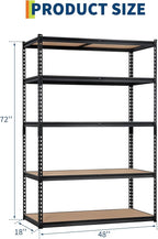Heavy Duty Garage Storage Shelves, 5-Tier Adjustable Metal Shelving Unit, Up to 2500 Lb Capacity, 48" l x 18" w x 72" h Storage Rack for Kitchen, Pantry, Basement, Bathroom & Laundry