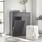 Haotian Tilt-Out Bathroom Laundry Cabinet Hidden Hamper Organizer with Double Baskets and Drawers Storing Unit Storage, Grey BZR33-DG