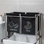 Laundry Basket 2 Tier Clothes Sorter with 4 Removable Bags to Organize Clothes, With Four Wheels, Easy to Move, Laundry, Light, Dark
