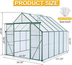 Heavy-Duty Walk-in Polycarbonate Greenhouse with Dual Sliding Doors, Adjustable Roof Ventilation, and Galvanized Steel Base for Year-Round Outdoor Gardening (Green 8*10FT)