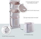 4 Tier Laundry Hamper Sorter, Vertical Rolling Laundry Storage Organizer Hamper Cart with Wheels for Kitchens Bathrooms Bedrooms Dorm