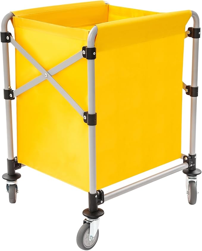 Commercial Laundry Cart with Wheels, 220LBS Capacity Heavy Duty Rolling Laundry Sorter with Steel Frame and Waterproof Oxford Cloth, Folding Laundry Hamper with Removable Bag for Home & Hotel (Yellow)