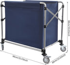 Commercial Laundry Cart with Wheels 220LBS Load Laundry Cart Rolling Laundry Basket with Removable Bag Foldable Laundry Sorter for Home, Hotel, Hospital (Blue)