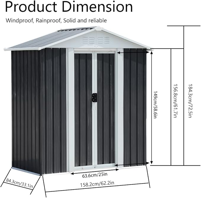 Heavy-Duty Outdoor Garden Shed with Aluminum Alloy Frame, Hinged Door, and Stable Foundation for Secure Storage (5x3 Feet Grey with Metal Base)
