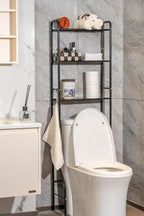 3-Tier Over The Toilet Storage, Space Saver Metal Bathroom Shelves, Freestanding Above Over Toilet Storage Shelf with 4 Hooks for Bathroom (Black)