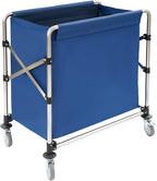 Commercial Laundry Cart with Wheels,Folding Laundry Hamper Cart,Heavy Duty Rolling Basket with Large Capacity,Sorter Trolley for Home Hotel Apartment (Blue, 34.25 * 19.7 * 36.22in)