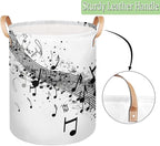 Musical Notes and Clef Sheet Print Collapsible Laundry Basket Large Laundry Hamper Waterproof Foldable Storage Bins Laundry Basket with Leather Handles Clothes Nursery Hampers