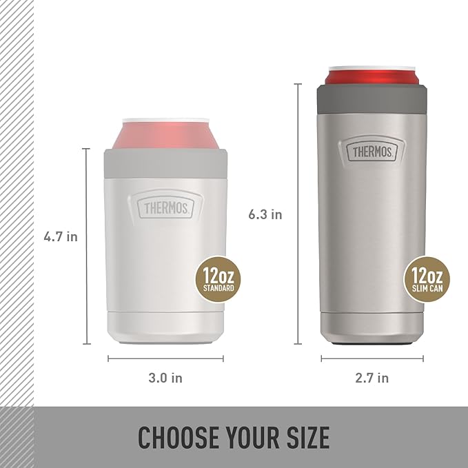 THERMOS ICON SERIES, Slim Beverage Can Insulator - 12 Ounce, Matte Stainless Steel - Vacuum Insulated