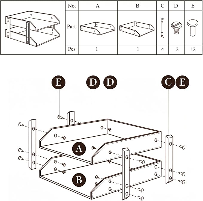 Leather Desk File Organizer 2-Tier Stackable Letter Tray Holder Desktop Organization Holder for Document, Magazines, Newspapers, Letters, and Other Home Office Paper Sundries, Black