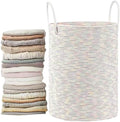 58L Cotton Rope Laundry Basket - Large Collapsible Storage Hamper with Handles Suitable for seasonal storage, toy storage, and a great gift for women (Colorful)