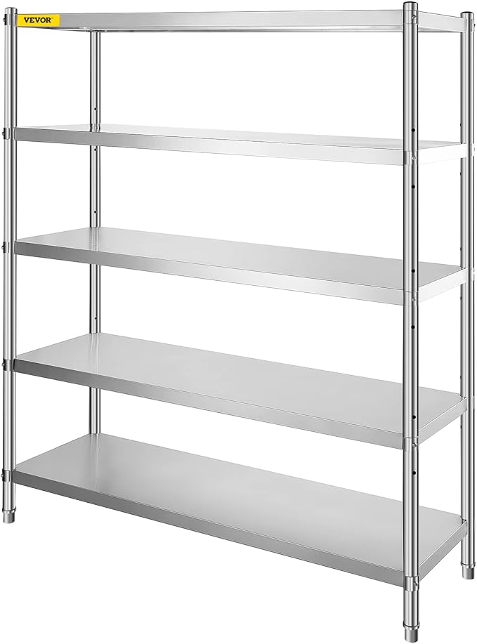 VEVOR Storage Shelf, 5-Tier Storage Shelving Unit, Stainless Steel Garage Shelf, Heavy Duty Storage Shelving, 1650 Lbs Total Capacity with Adjustable Height