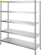 VEVOR Storage Shelf, 5-Tier Storage Shelving Unit, Stainless Steel Garage Shelf, Heavy Duty Storage Shelving, 1650 Lbs Total Capacity with Adjustable Height