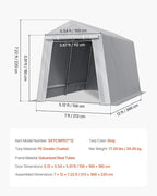 VEVOR Outdoor Storage Shed, 7 x 12 ft Portable Storage Tent with Roll-up Door & Vents, Waterproof Canopy Shed Shelter, Heavy Duty Frame, Patio Garage Carport for Motorcycle, Lawn Mower, Bike, Grey