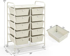 Giantex 10 Drawers Rolling Cart, Classroom Organizers, Storage Cart with Wheels, for Teacher Office Home School Supplies Tool Craft Art Paper, Ivory Color