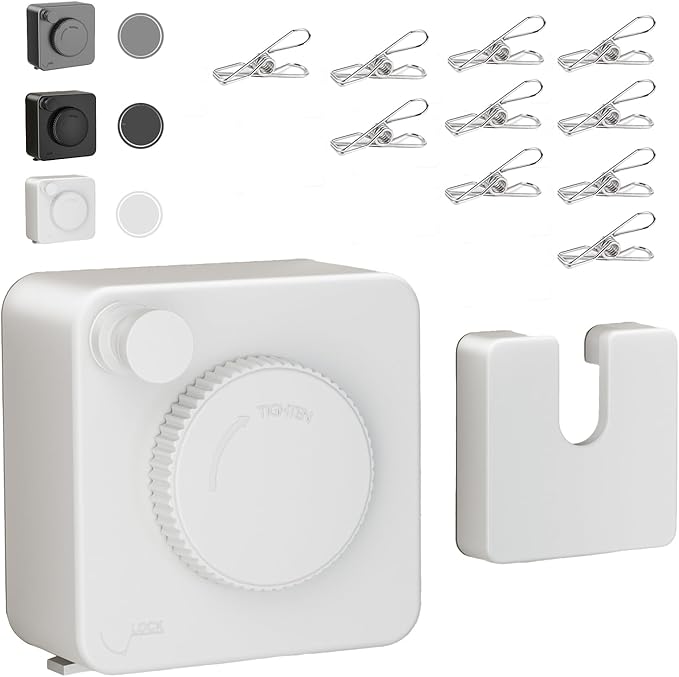 JXKNKSR-Telescopic Clothesline Indoor and Outdoor, Heavy-Duty Laundry Line, Wall Mounted, Safety Lock System (White+10Clothes Pins)
