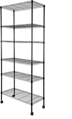 Simple Deluxe 6-Tier Shelving Units, 29.92'' W x 13.98'' D x 71.65'' H Adjustable Wire Shelving with Hanging Hooks and Wheels, Black