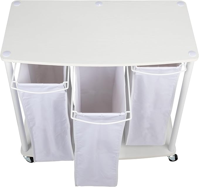 Household Essentials 3-Bag Laundry Sorter, Smooth Laminate Shelving, Sturdy Steel Frame, Wheeling and Stationary Feet Options, Washable Linen Laundry Bags, 3-Load Capacity, Versatile, White